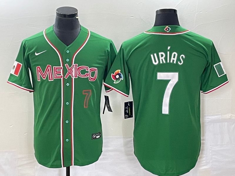 Men 2023 World Cub Mexico 7 Urias Green white Nike MLB Jersey10